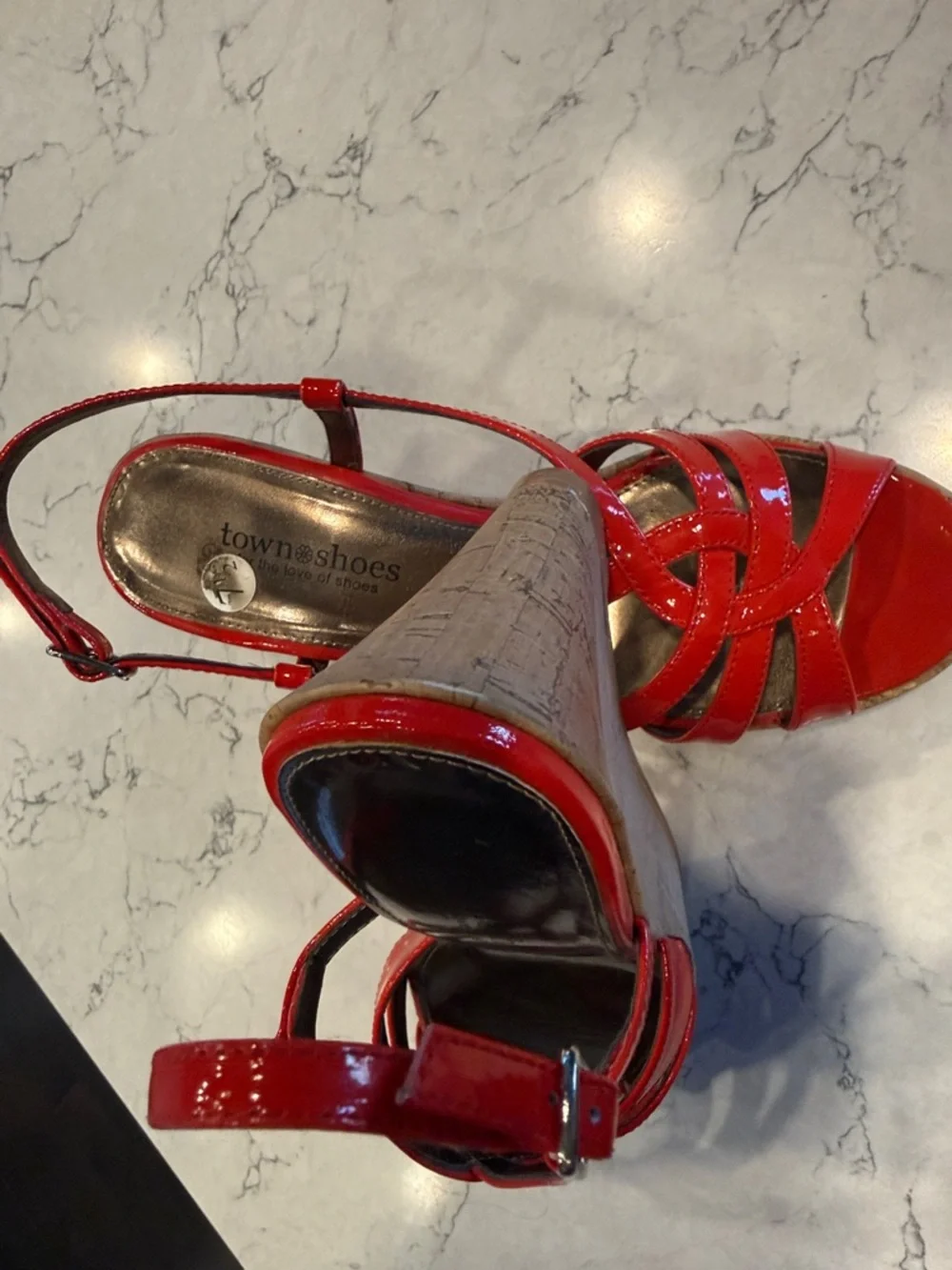 Red Patent Strappy Slingback Sandals - Picture 3 of 4